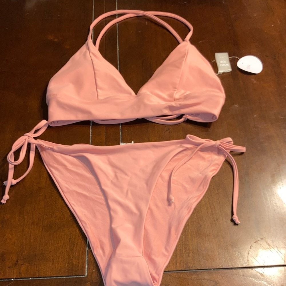 NWT double zero blush string bikini top and bottom sz L